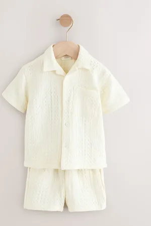 Next Short Sleeves Revere Collar Texture 100% Cotton Shirt & Shorts Set (3mths-7yrs) 3