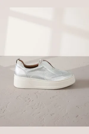 Next Silver Slip On Signature Forever Comfort Leather Chunky Wedge Platform Trainers AU 6 (EU 37)