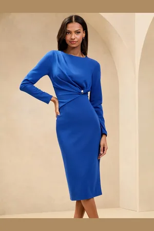 Lipsy London Long Sleeve Trim Detail Midi Dress AU 14