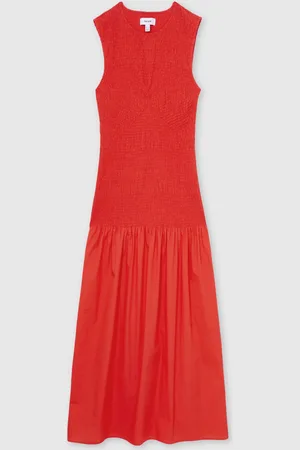 Reiss Annabel Petite Cotton Shirred Midi Dress AU 8