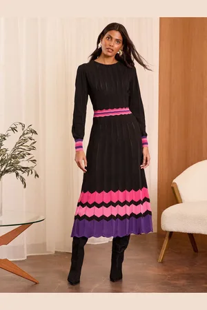 Love & Roses Petite Fine Gauge Pleated Midi Knitted Dress AU 16