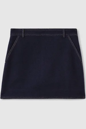 Reiss Elise Wool-Blend Topstitched Mini Skirt AU 18