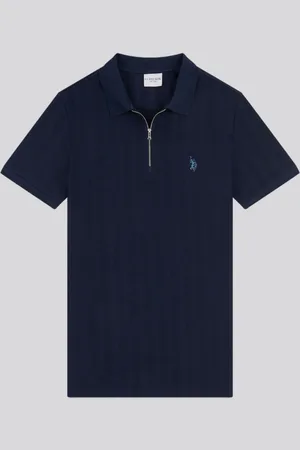 U.S. Polo Assn. U. S. Polo Assn Mens Stripe Textured Zip Polo Shirt M
