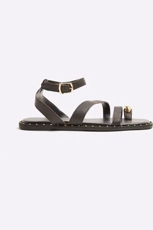River Island Brown Studded Strappy Leather Sandals AU 9 (EU 40)