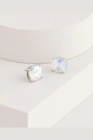 Kate Spade Small Crystal Silver Square Stud Earrings One