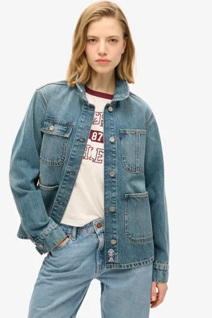 Superdry Fulton Vintage Blue Emb Denim Chore 100% Cotton Jacket AU 12
