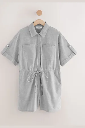 Next Blue/White Stripe Short Sleeve Textured Utility Playsuit 16tall
