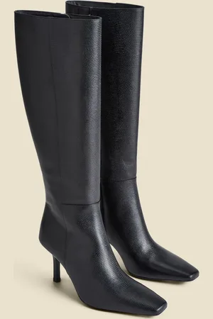 Sosandar Black Leather Square Toe Knee High Boots AU 7 (EU 38)