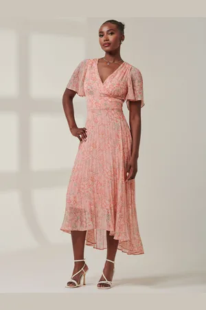 Jolie Moi Chelsea Pleated Chiffon Dip Hem Maxi Dress AU 10