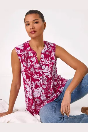 Roman Pink Textured Leaf Print Vest Top AU 16