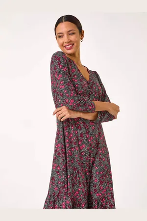 Roman Disty Floral Print V-Neck Stretch Dress AU 10