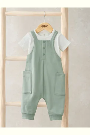 Mamas & Papas Green Rib Jersey Bodysuit & Dungaree Set 1.5