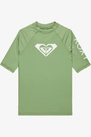 Roxy Green Girls Wholehearted Short Sleeve Logo Rash Vest 152158cm