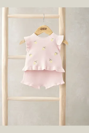 Mamas & Papas Pink 100% Cotton Embroidered Frill Top & Shorts Set 6268cm