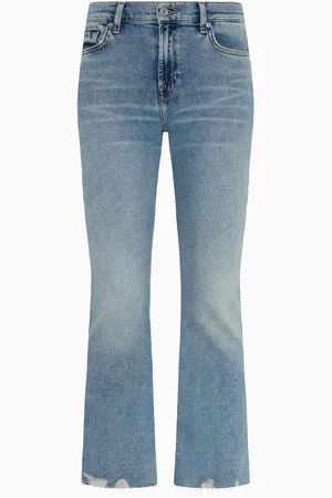 7 for all Mankind Blue Daisy Ankle Boot Walk Jeans With Worn Out Hem 28W x 31R (UK 28 R)
