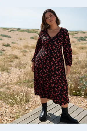 Live Unlimited London Petite Floral Print Jersey V-Neck Midi Dress AU 24