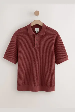 Next Regular Fit Cotton Rich Short Sleeve Knit Bouclé Polo Shirt L
