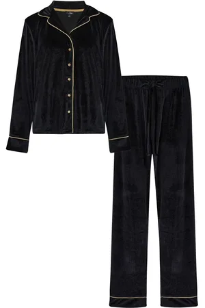 Pour Moi Black Velour Revere Collar Pyjamas Set AU 16