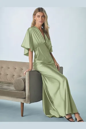 Next Bridesmaid Satin Flutter Sleeve Maxi Dress AU 18 Tall