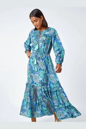 Roman Paisley Print Tassel Frill Hem Maxi Dress 10