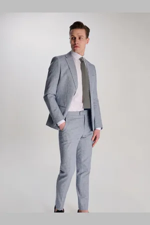 Harry Brown Blue Giacomo Slim Fit Cotton Linen Suit Trousers 42W x 31L (UK 42 R)