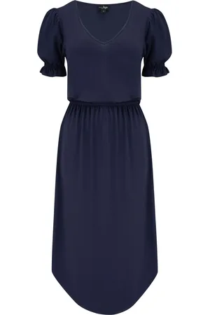 Pour Moi Jenny Puff Sleeve Jersey Midi Dress with Viscose AU 14