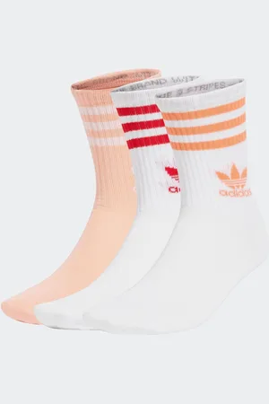 adidas White Red 3 Stripe Crew Socks 4.5-5.5