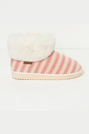 Fat Face FatFace Pink Faux Fur Cuff Knitted Slipper Boots AU 8 (EU 39)