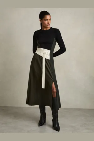 Reiss Emilina Rib-Knit Panelled Belted Midi Dress AU 4