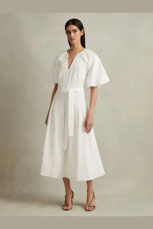 Reiss Alice Petite Lyocell Blend Puff Sleeve Midi Dress AU 12