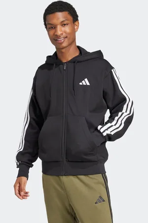 adidas Black Essentials 3-Stripes Fleece Hoodie S Reg
