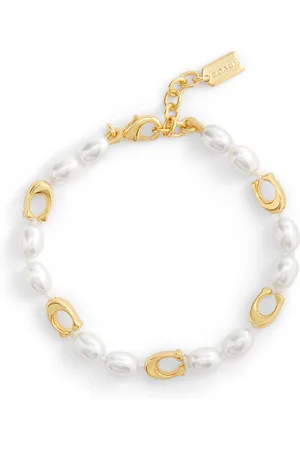 Coach Gold Tone Signature Heritage Pearl Strand Bracelet one