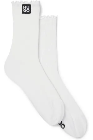 HUGO BOSS White Regular Length Frill Cuffs Socks 2 Pack S-M