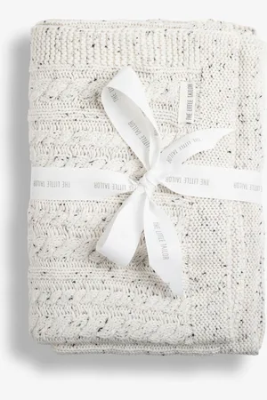 The Little Tailor Baby Fisherman Cable 100% Cotton Knitted White Blanket one