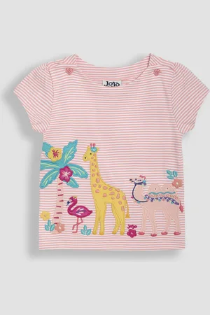JoJo Maman Bébé Coral Pink Safari Animal Print Appliqué 100% Cotton T-Shirt 6
