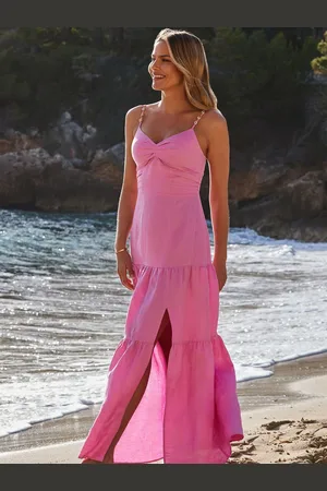 Sosandar Petite Linen Rich Tiered Hem Maxi Dress AU 10