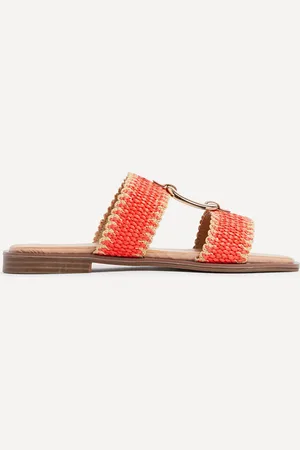 Linzi Orange JoJo Flat Sandals With Raffia Straps And Large Buckle Detail AU 5 (EU 36)