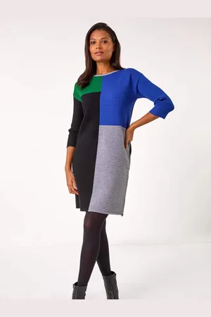 Roman Colour Block Ribbed Knit Dress AU 16