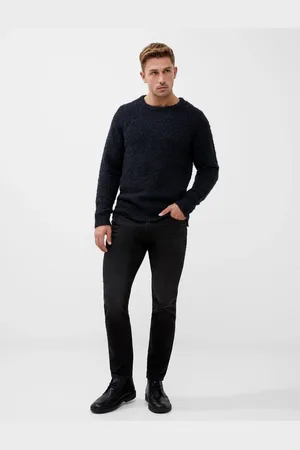 French Connection Blue Twisted Boucle Crew Neck Jumper L