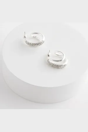Next Silver Tone Sparkle Double Hoop Earrings One