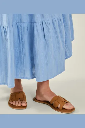 Accessorize Natural Leather Cut-Out Slide Sandals AU 6 (EU 37)