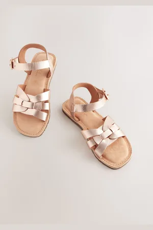 Next Rose Gold Wide Fit (G) Leather Woven Sandals AU 12 (EU 30.5)