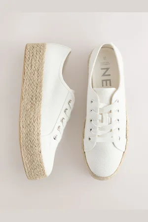 Next White Forever Comfort Round Toe Flatform Chunky Lace Up Espadrilles AU 8.5 (EU 40)