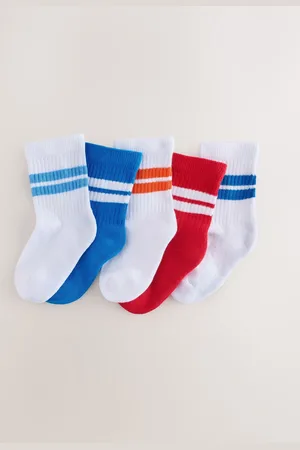 Next Red/Blue/Orange Cushioned Footbed Cotton Rich Ribbed Tipped Socks 5 Pack 3-5.5 Jnr