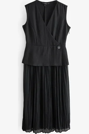 Next Sleeveless V-Neck Waistcoat Pleated Skirt Midi Dress AU 18 Tall