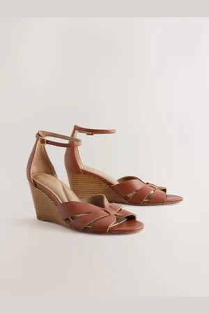 Next Tan Brown Forever Comfort Premium Leather With Motionflex Strap Detail Wedges AU 6 (EU 37)