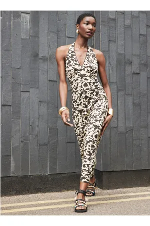 River Island Halter Leopard Maxi Slip Dress AU 16