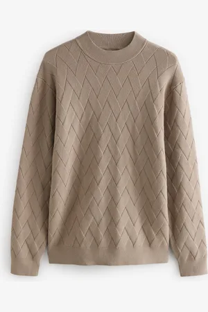 Next Neutral Regular Fit Soft Touch Premium Knitted Texture Crew Jumper L