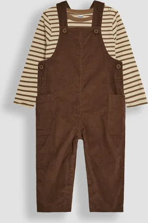 JoJo Maman Bébé Brown 2-Piece Classic Cord Dungarees & Stripe Top Set 6