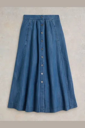 White Stuff Heather Denim Midi Skirt AU 8